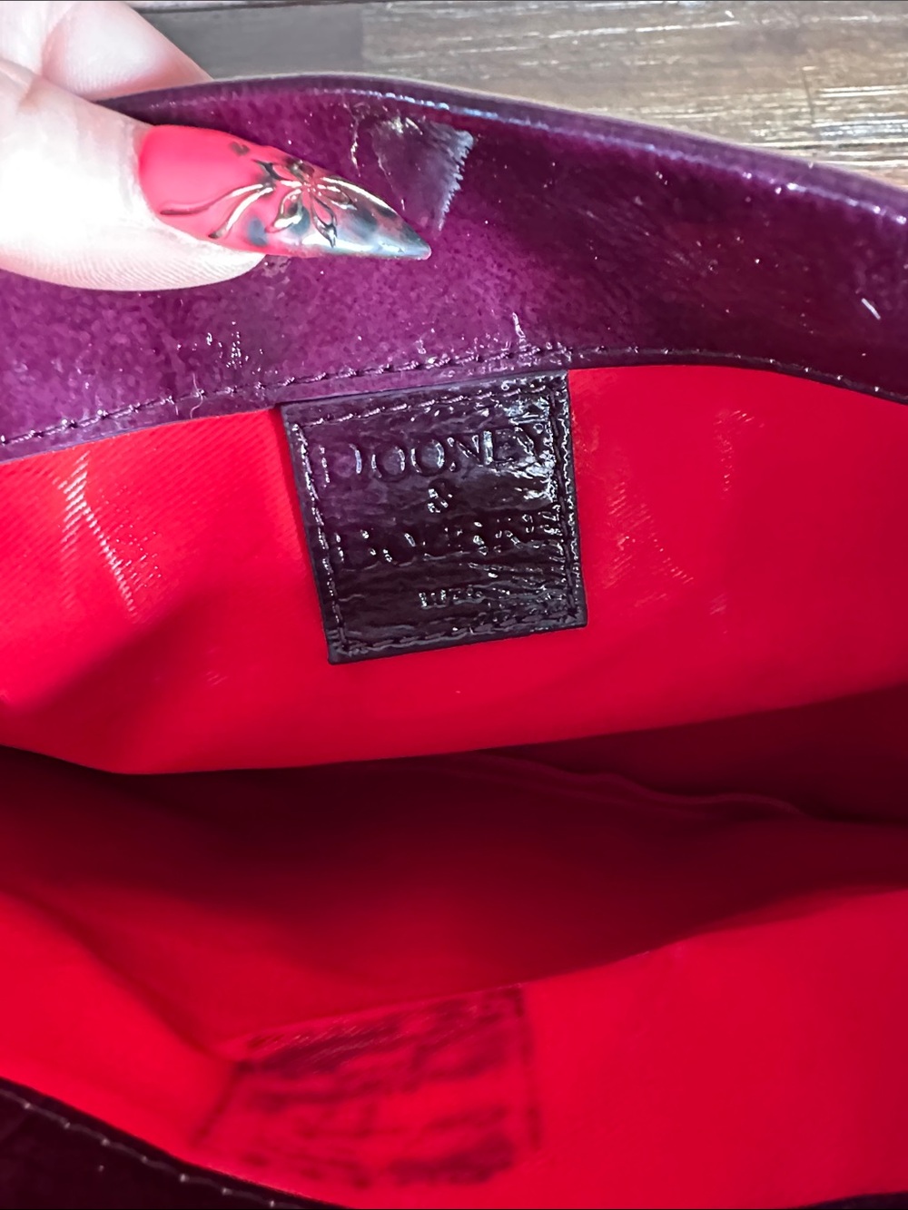 Dooney & Bourke Plum Patent Leather Fold-Over Clutch Shoulder Bag - Picture 10 of 10